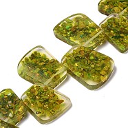 Dyed Natural Imperial Jasper with Resin Beads Strands, Trapezoid, Yellow Green, 17.5~35.5x24~29x6~6.5mm, Hole: 1.5mm, about 15pcs/strand, 12.40''(31.5cm)(G-Q017--E05-01B)
