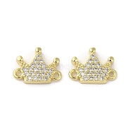 Rack Plating Brass Micro Pave Clear Cubic Zirconia Crown Connector Charms, Long-Lasting Plated, Cadmium Free & Lead Free, Real 18K Gold Plated, 9.5x12.5x2.5mm, Hole: 1mm(KK-C052-39G)