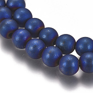 Vacuum Plating Magnetic Synthetic Hematite Beads Strands, Frosted, Round, Blue Plated, 6mm, Hole: 1.5mm, about 68pcs/strand, 16.06 inch(40.8cm)(G-I276-02C-6mm)