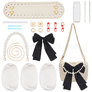 DIY Women's Bowknot Crossbody Bag Making Kits, including Thick Polyester Yarns, Imitation Leather Bag Bottoms, Plastic Bag Handles, Magnetic Clasp, Needle, White, 1.95~117.5x0.16~19.5x0.11~7.6cm(PURS-WH0005-58A)