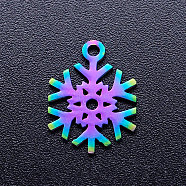 Ion Plating(IP) 201 Stainless Steel Pendants, Christmas Snowflake, Rainbow Color, 15x11.5x1mm, Hole: 1.5mm(STAS-Q201-JN206)