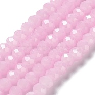 Baking Painted Imitation Jade Glass Bead Strands, Faceted Rondelle, Pearl Pink, 8x6mm, Hole: 1mm, about 65~68pcs/strand, 15.75''(40~41cm)(DGLA-A034-J8MM-A26)