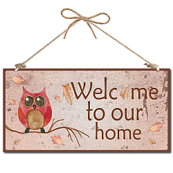 Printed Wood Hanging Wall Decorations, for Front Door Home Decoration, with Jute Twine, Rectangle with Word, Pale Violet Red, 30x15x0.5cm, Rope: 40cm(WOOD-WH0115-13C)