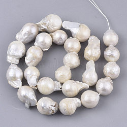 Natural Baroque Pearl Keshi Pearl Beads Strands, Cultured Freshwater Pearl, Teardrop, Seashell Color, 14~28x12~16x12~16mm, Hole: 0.6mm, about 19~26pcs/Strand, 15.75 inch(40cm)(PEAR-Q015-016)