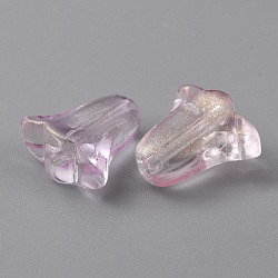 Transparent Glass Beads, with Glitter Powder, Bell Orchid Flower, Pearl Pink, 10x10.5x6mm, Hole: 1.2mm(GLAA-TAC0020-03A)