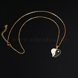 Stainless Steel Enamel Yin Yang Pendant Necklaces for Women, Heart, 15.75 inch(40cm)(VV9279-2)