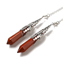 Natural Red Jasper Dowsing Pendulum Big Pendants, with Brass Findings, Bullet, 260~270mm, Hole: 1.5mm(G-H285-06P-18)