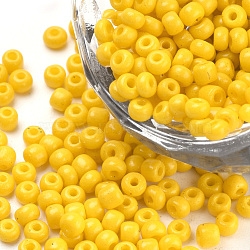 Baking Paint Glass Seed Beads, Round, Yellow, 3x1.5~3mm, Hole: 1mm, about 10000pcs/bag, about 450g/bag(SEED-Q025-3mm-L31)