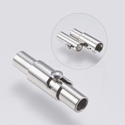 304 Stainless Steel Locking Tube Magnetic Clasps, Column, Stainless Steel Color, 15x4x4.5mm, Hole: 2mm(STAS-F139-071P)