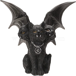 Resin Three Head Cat with Wing Figurine, for Halloween Party Home Desk Decoration, Black, 155x71x150mm(DARK-PW0001-071)