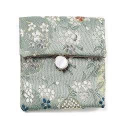 Flower Print Cloth Jewelry Storage Bags, with Plasitc Snap Buttons, Square, Dark Sea Green, 10x9x1cm(ABAG-A009-04B)