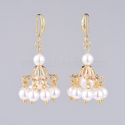 Chandelier Earrings, with Plastic Imitation Pearl Beads, Golden Plated Brass Findings and 304 Stainless Steel Findings, White, 45mm, Pin: 0.7x1(EJEW-JE03844)