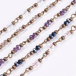 Handmade Glass Beaded Chains, Unwelded, with Iron and Brass Finding, Rondelle, Faceted, Mixed Color, 39.37 inch, 1m/strand(AJEW-JB00320)