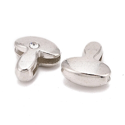 Letter Slider Beads for Watch Band Bracelet Making, Platinum Plated Alloy Crystal Rhinestone Slide Charms, Cadmium Free & Nickel Free & Lead Free, Letter.T, 11~13x9~11.5x4~5mm, Hole: 7.5~8x1mm(ALRI-O012-T-NR)