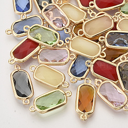 Faceted Glass Links connectors, with Golden Tone Brass Open Back Settings, Rectangle, Mixed Color, 19x8.5x3.5mm, Hole: 1mm(GLAA-T010-026)