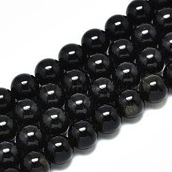 Natural Golden Sheen Obsidian Strands Beads, Round, 8mm, Hole: 1.2mm, about 47~48pcs/strand, 14.96 inch~15.75 inch(38~40cm)(G-R485-09-8mm)