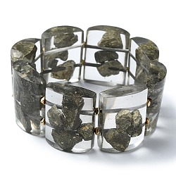 Natural Pyrite Stretch Bracelets, Epoxy Resin Domino Bracelets for Women, Inner Diameter: 2-3/8 inch(6.1cm)(BJEW-G702-06A)