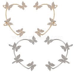 SUNNYCLUE 4Pcs 4 Style Crystal Rhinestone Butterfly Climber Wrap Around Cuff Earrings, Non-Piercing Brass Jewelry for Women, Platinum & Golden, 58~63x41.5~43x10.5~11mm, 1Pcs/style(EJEW-SC0001-27)