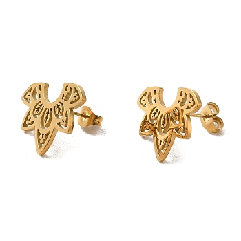 304 Stainless Steel Stud Earrings, Lotus flower, Golden, 15x22mm