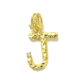 Rack Plating Brass Micro Pave Cubic Zirconia European Dangle Charms, Large Hole Letter Pendant, Real 18K Gold Plated, Long-Lasting Plated, Cadmium Free & Lead Free, Letter J, 25.5mm, Charm: 18.5x14.5x2mm, Hole: 4x2.5mm