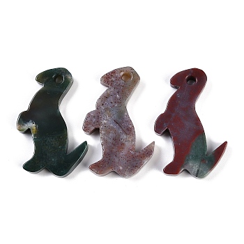 Natural Indian Agate Pendants, Dinosaur Charms, 50x40x6.5mm, Hole: 4mm