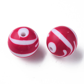 Opaque Striped Acrylic Beads, Round, Camellia, 24mm, Hole: 4mm hole: 4mm, about 55pcs/500g.