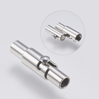 304 Stainless Steel Locking Tube Magnetic Clasps, Column, Stainless Steel Color, 15x4x4.5mm, Hole: 2mm