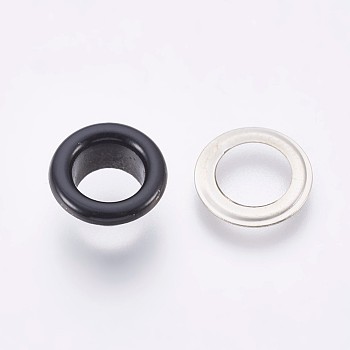 Iron Grommet Eyelet Findings, for Bag Making, Flat Round, Platinum, Black, 9.5x4.5mm, Inner Diameter: 5mm