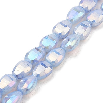 Imitation Jade Glass Beads Strands, AB Color Plated, Faceted, Teardrop, Light Steel Blue, 9x6x4.5mm, Hole: 2.2mm, about 58pcs/strand, 20.67''(52.5cm)