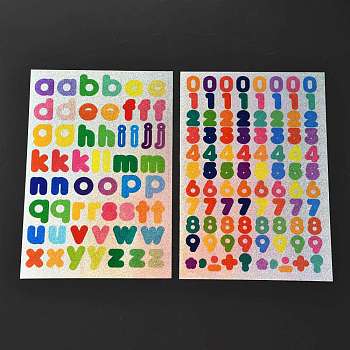 2Pcs Waterproof PVC Laser Adhesive Stickers Set, Number & Letter Pattern, Colorful, 18x12x0.024cm, 2pcs/set