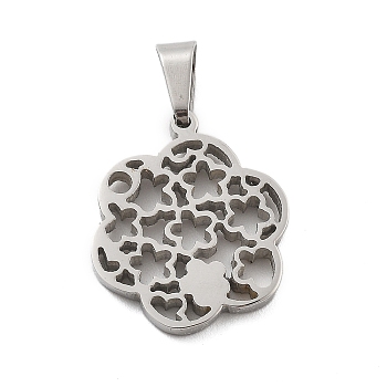 304 Stainless Steel Pendants, Hollow Flower Charm, Stainless Steel Color, 18x14.5x2mm, Hole: 5.5x3.5mm