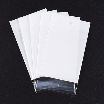 Pearl Film OPP Cellophane Bags, Self-Adhesive Sealing, with Hang Hole, Rectangle, White, 14x5cm, Unilateral Thickness: 0.035mm, Inner Measure: 9x5cm, Hole: 6mm
