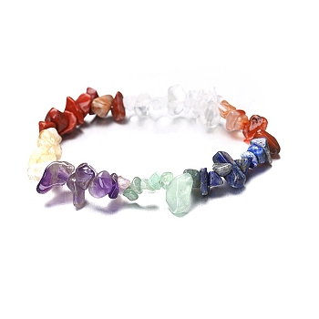 Natural & Synthetic Mixed Gemstone Chips Beaded Stretch Bracelet for Women, 6-3/4~8-5/8 inch(17~22cm)