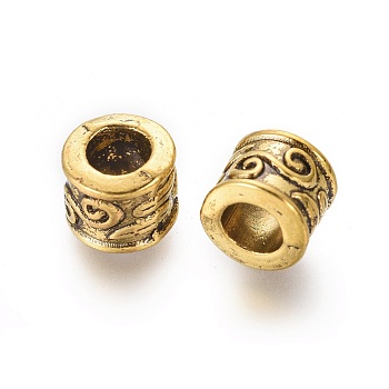 Large Hole Beads, Tibetan Style European Beads, Lead Free and Cadmium Free, Column, Antique Golden, 8.5mm in diameter, 7mm thick, hole: 5mm