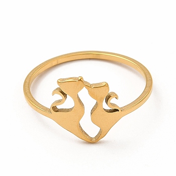 304 Stainless Steel Double Cat Finger Ring for Women, Golden, Inner Diameter: 17.8mm