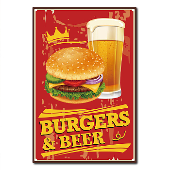 Vintage Metal Tin Sign, Wall Decor for Bars, Restaurants, Cafes Pubs, Burgers & Beer Pattern, 30x20cm