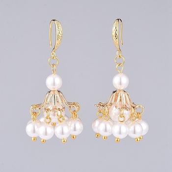Chandelier Earrings, with Plastic Imitation Pearl Beads, Golden Plated Brass Findings and 304 Stainless Steel Findings, White, 45mm, Pin: 0.7x1