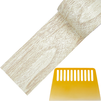 1 Roll Non-woven Fabrics Imitation Wood Grain Adhesive Tape, Oakwood Grain Repair Tape Patch, Flat, 1Pc PP Plastic Putty Knife, Light Goldenrod Yellow, 57mm, about 4.57m/roll