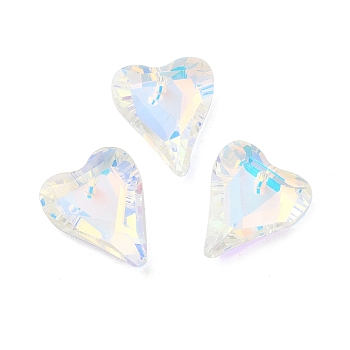 Electroplated Glass Pendants, Back Plated, Faceted, Heart Charms, Alice Blue, 17.5x14x5mm, Hole: 1.2mm