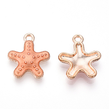 Alloy Enamel Pendants, Light Gold, Starfish/Sea Stars, Saddle Brown, 16x14x3mm, Hole: 1.5mm