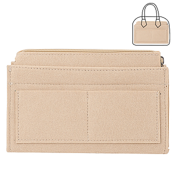 Wool Felt Purse Organizer Insert, Mini Handbag Shaper Premium Felt, Bag Accessories, with Metal Zipper Pulls, Rectangle, Tan, 20.5x13.5x7.5cm