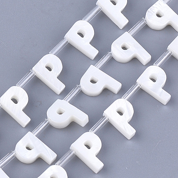 Natural Freshwater Shell Beads, Top Drilled Beads, White, Letter.P, 10x7x3mm, Hole: 0.8mm