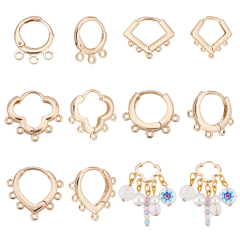 Elite 10Pcs 5 Style Brass Hoop Earring Findings, with Loops, Golden, 13~17.5x11.5~18x1.5~2.5mm, Pin: 0.7~1mm, Hole: 0.6~1.5mm, 2pcs/style