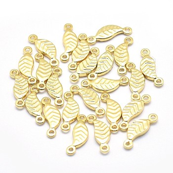 Brass Links Connectors, Cadmium Free & Nickel Free & Lead Free, Leaf, Real 18K Gold Plated, 11x4x1.5mm, Hole: 1mm
