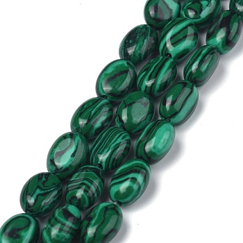 Synthetic Malachite Beads Strands, Oval, Dyed, 8x6x3.5~4mm, hole: 1mm, about 45~52pcs/strand, 15.16~15.74 inch(38.5~40cm)