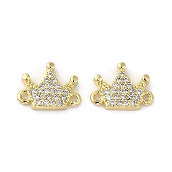 Rack Plating Brass Micro Pave Clear Cubic Zirconia Crown Connector Charms, Long-Lasting Plated, Cadmium Free & Lead Free, Real 18K Gold Plated, 9.5x12.5x2.5mm, Hole: 1mm