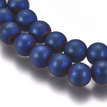 Vacuum Plating Magnetic Synthetic Hematite Beads Strands, Frosted, Round, Blue Plated, 6mm, Hole: 1.5mm, about 68pcs/strand, 16.06 inch(40.8cm)
