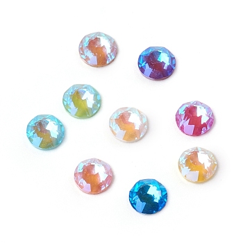 Glass Rhinestone Cabochons, Mocha Fluorescent Style,  Flat Back, Faceted, Fluorescent, Half Round, Mixed Color, 3x1.4mm