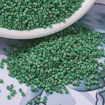 MIYUKI Delica Beads Small, Cylinder, Japanese Seed Beads, 15/0, (DBS0877) Matte Opaque Green AB, 1.1x1.3mm, Hole: 0.7mm, about 175000pcs/bag, 50g/bag