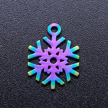 Ion Plating(IP) 201 Stainless Steel Pendants, Christmas Snowflake, Rainbow Color, 15x11.5x1mm, Hole: 1.5mm